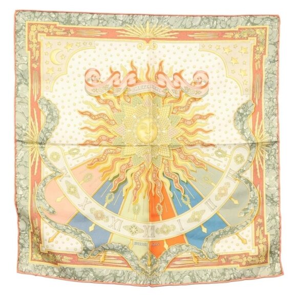HERMES Carre 40 Scarf ""CARPE DIEM"" Silk Orange Auth - Picture 1 of 14